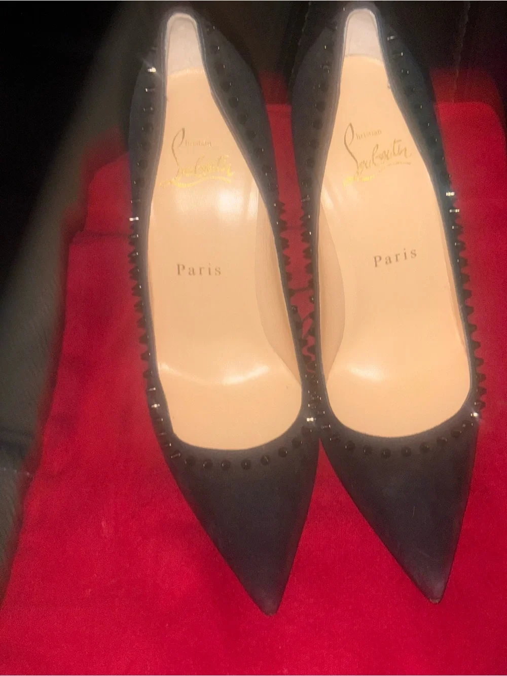 Christian Louboutin Black Studded Pointed-Toe Pumps
